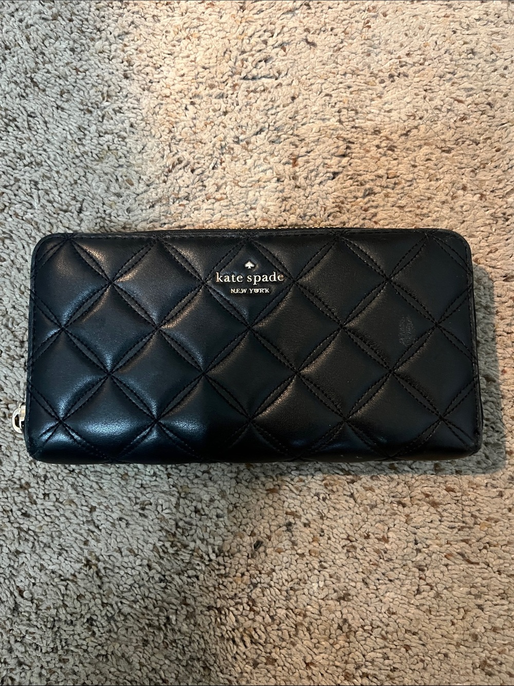 kate spade Black Quilted Leather Zip-Around Wallet